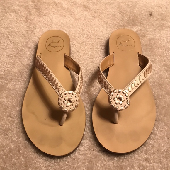 Jack Rogers Shoes - Cream/Gold Jack Rogers Thong Sandals